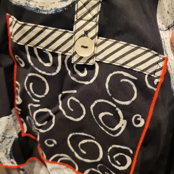 Ali Miles Black & White Geomtric 3/4 Sleeve Shirt Petite Small - Picture 4 of 7